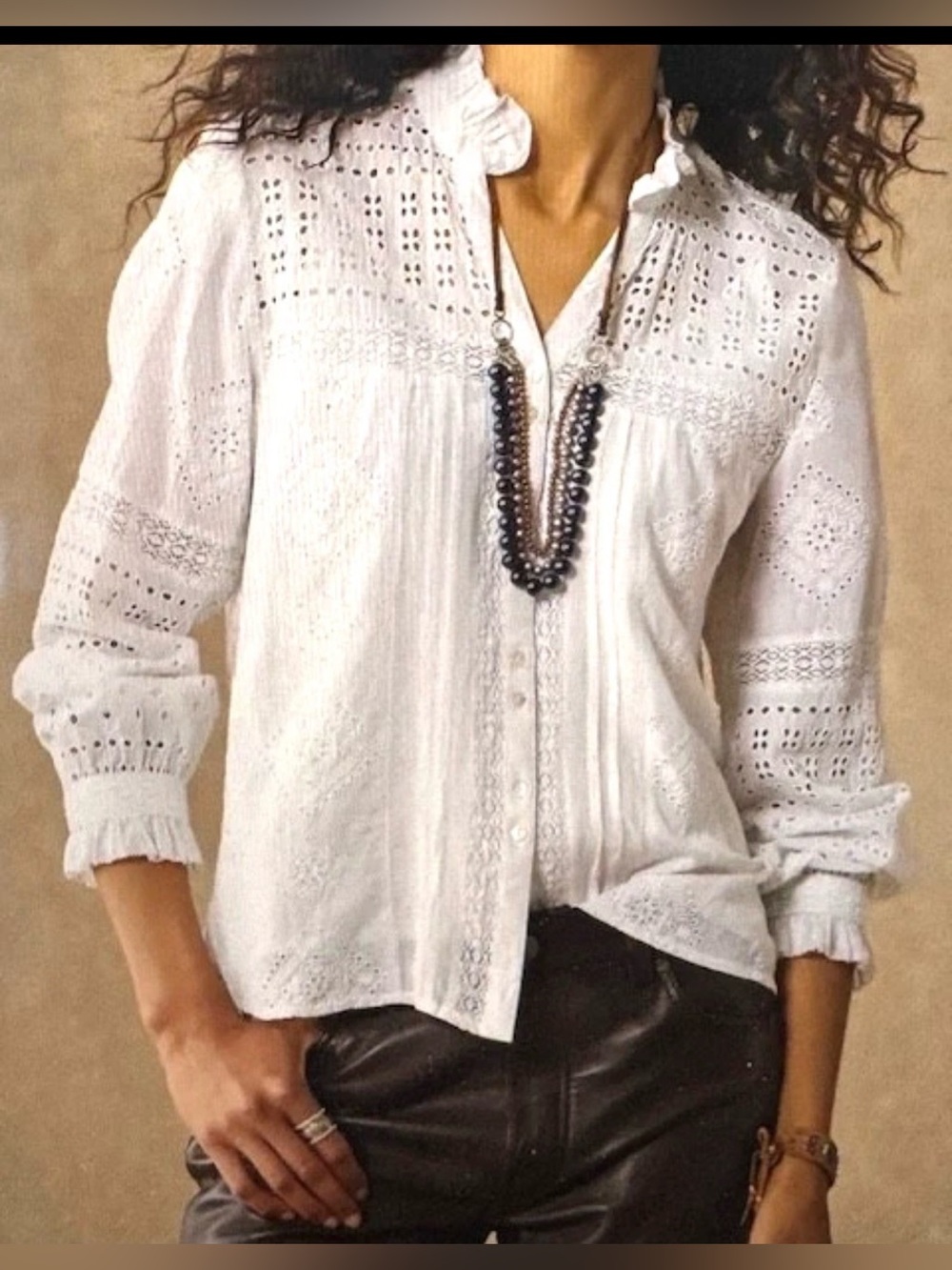 NWOT Sundance Annalynn White Eyelet Lace Button-Front Blouse